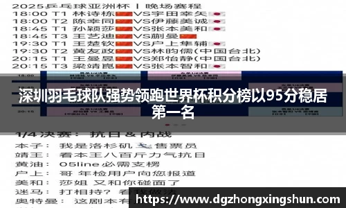 深圳羽毛球队强势领跑世界杯积分榜以95分稳居第一名